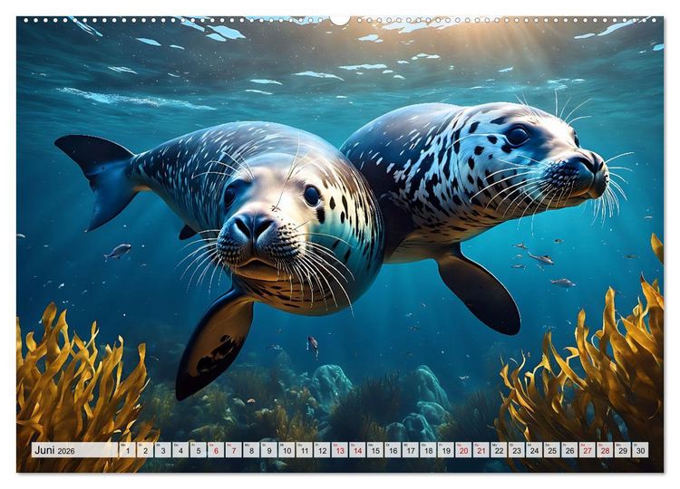 Produktbild: Freche Seehunde (hochwertiger Premium Wandkalender 2026 DIN A2 quer), Kunstdruck in Hochglanz