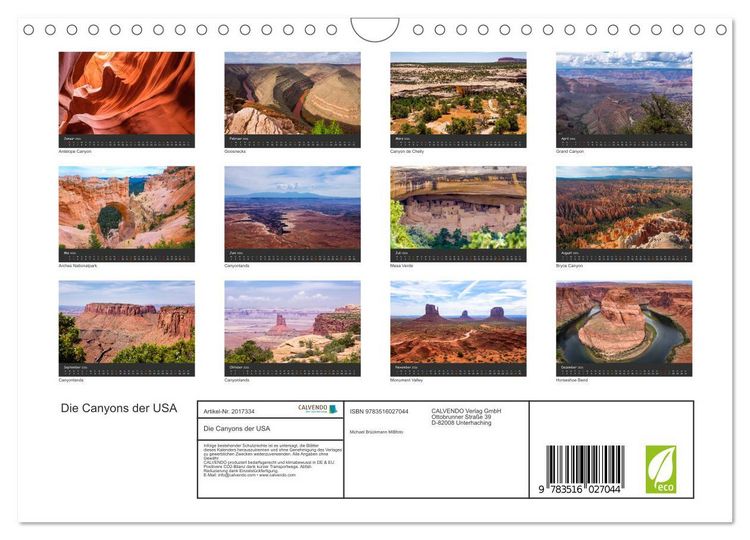 Produktbild: Die Canyons der USA (Wandkalender 2026 DIN A4 quer), CALVENDO Monatskalender