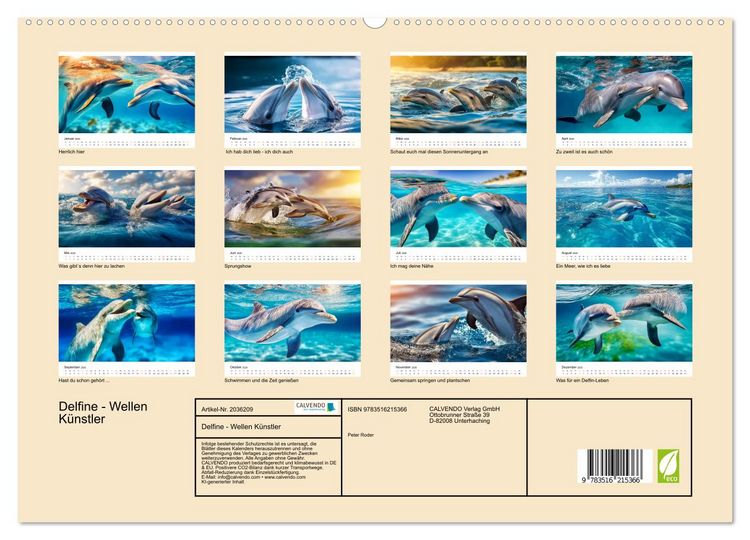 Produktbild: Delfine - Wellen K&uuml;nstler (hochwertiger Premium Wandkalender 2026 DIN A2 quer), Kunstdruck in Hochglanz