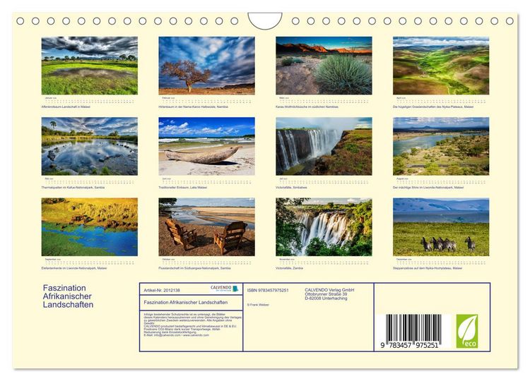 Produktbild: Faszination Afrikanischer Landschaften (Wandkalender 2026 DIN A4 quer), CALVENDO Monatskalender