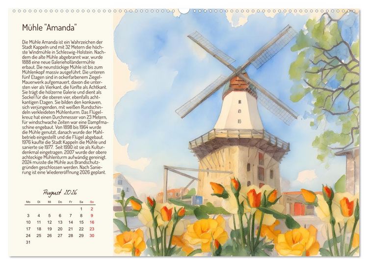 Produktbild: Deutschlands sch&ouml;nste Windm&uuml;hlen (hochwertiger Premium Wandkalender 2026 DIN A2 quer), Kunstdruck in Hochglanz