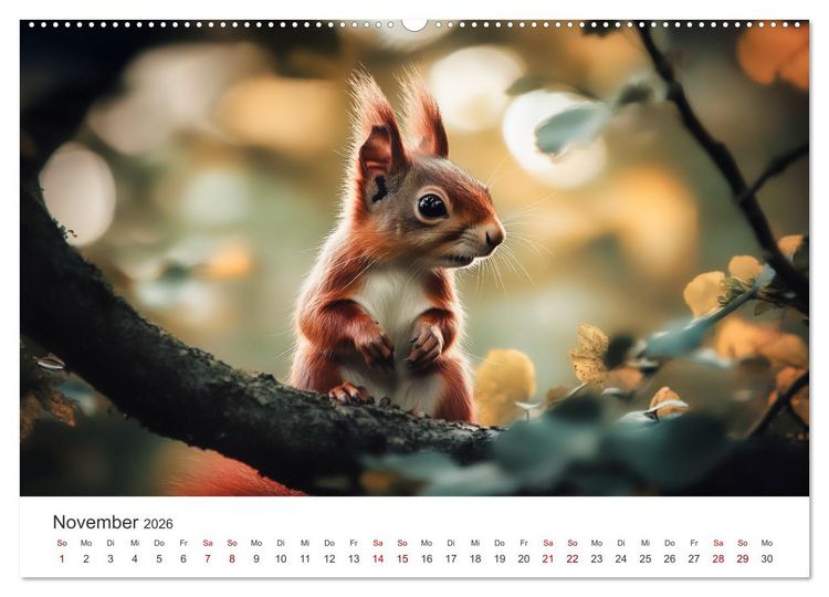 Produktbild: Das geheime Leben der Eichh&ouml;rnchen - Ein Jahr zwischen Baumwipfeln und Nussverstecken (hochwertiger Premium Wandkalender 2026 DIN A2 quer), Kunstdruck in Hochglanz