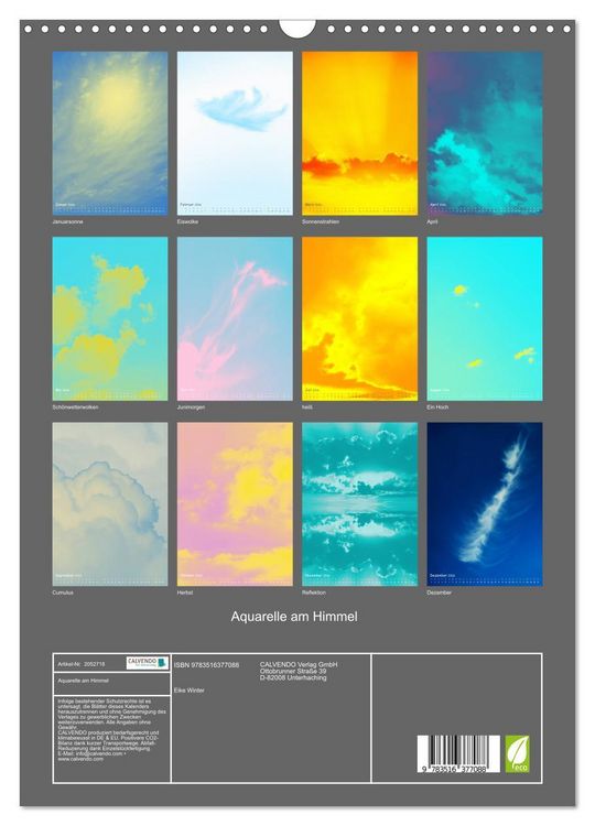 Produktbild: Aquarelle am Himmel (Wandkalender 2026 DIN A3 hoch), CALVENDO Monatskalender