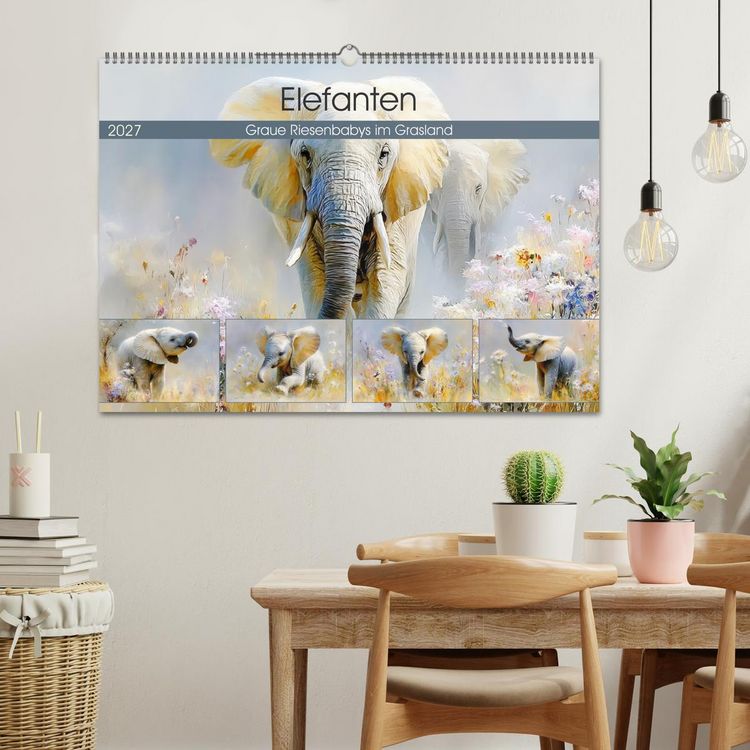 Produktbild: Elefanten. Graue Riesenbabys im Grasland (Wandkalender 2027 DIN A2 quer), CALVENDO Monatskalender