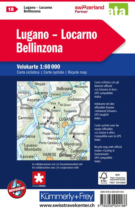 Produktbild: K&uuml;mmerly+Frey Velokarte 18 Lugano, Locarno, Bellinzona 1:60.000