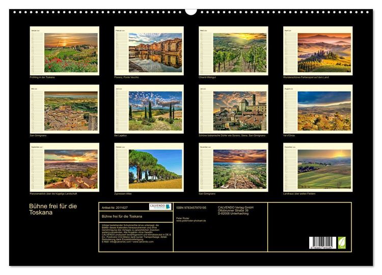 Produktbild: B&uuml;hne frei f&uuml;r die Toskana (Wandkalender 2026 DIN A2 quer), CALVENDO Monatskalender
