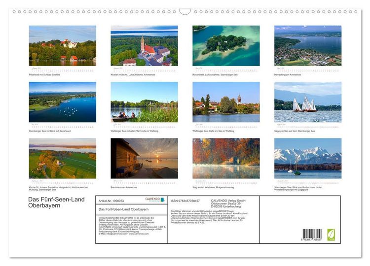 Produktbild: Das F&uuml;nf-Seen-Land Oberbayern (Wandkalender 2026 DIN A2 quer), CALVENDO Monatskalender