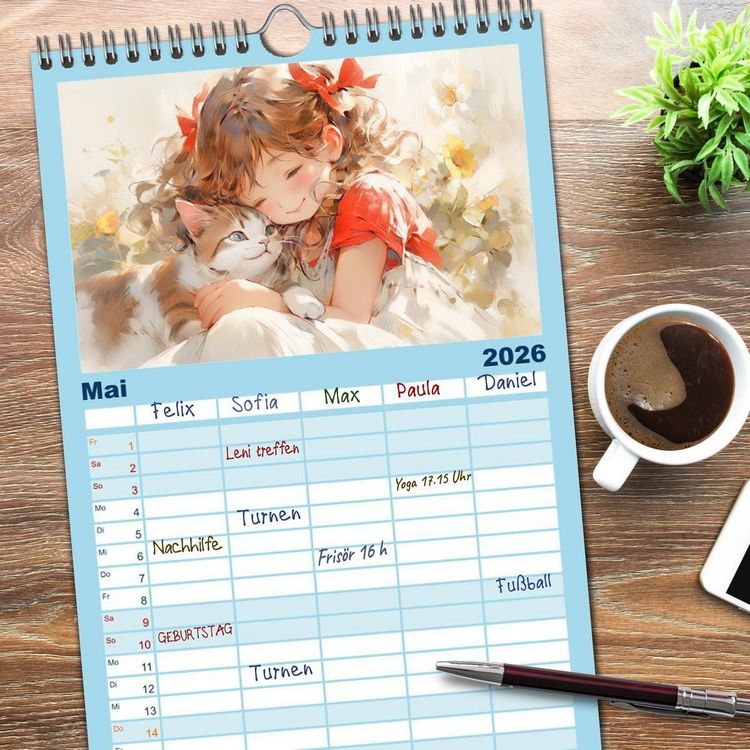 Produktbild: Familienplaner 2026 - Der M&auml;dchen-Kalender mit 5 Spalten (Wandkalender, 21 x 45 cm) CALVENDO