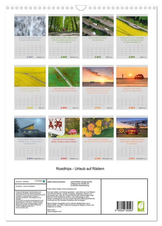 Produktbild: Roadtrips - Urlaub auf R&auml;dern (Wandkalender 2026 DIN A3 hoch), CALVENDO Monatskalender