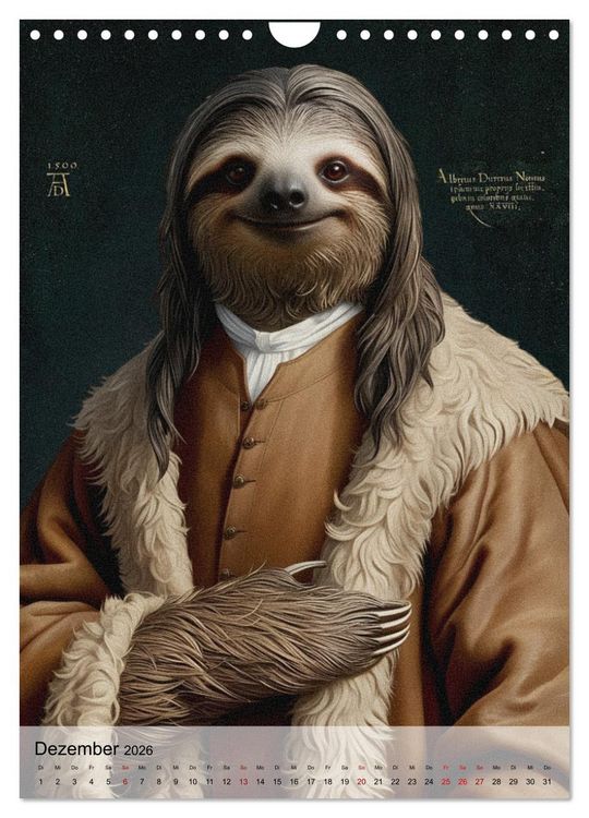 Produktbild: Sloth Art Originals ... eine faultierlangsame Reise durch die Kunstgeschichte (Wandkalender 2026 DIN A4 hoch), CALVENDO Monatskalender