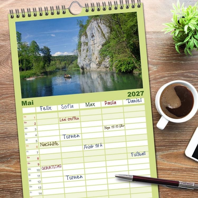Produktbild: Familienplaner 2027 - Gro&szlig;e Landschaft Obere Donau mit 5 Spalten (Wandkalender, 21 x 45 cm) CALVENDO