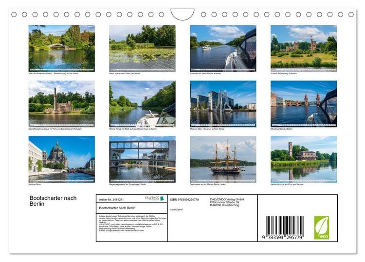 Produktbild: Bootscharter nach Berlin (Wandkalender 2027 DIN A4 quer), CALVENDO Monatskalender