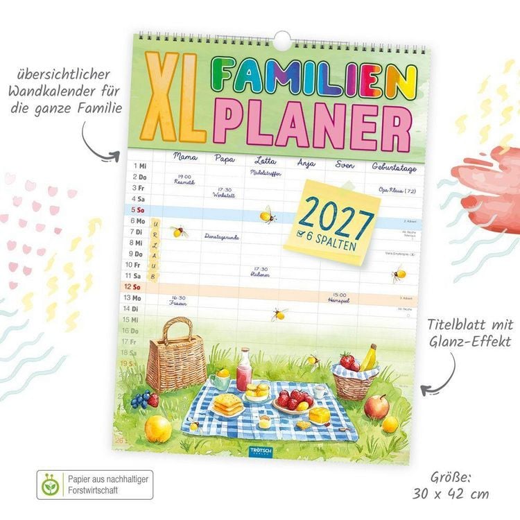 Produktbild: TR&Ouml;TSCH - Gro&szlig;bildkalender XL Familienplaner 2027 mit 6 Spalten