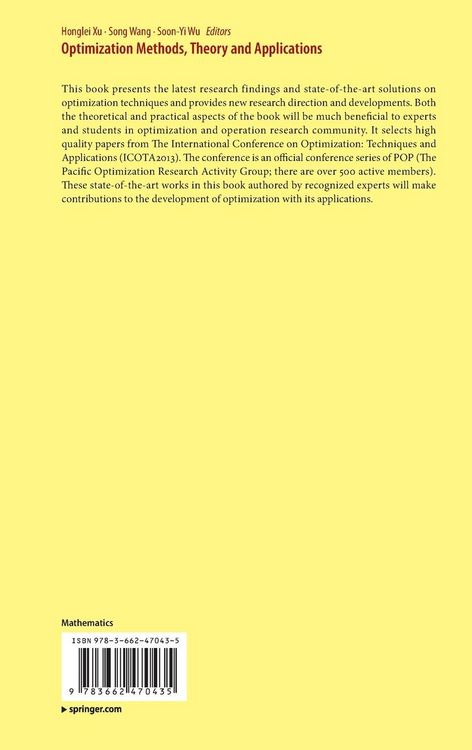 Produktbild: Optimization Methods, Theory and Applications