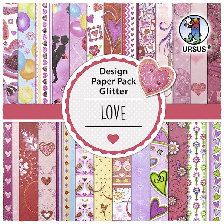 Produktbild: URSUS Spezialpapiere Design Paper Pack Glitter Love, 30 Blatt