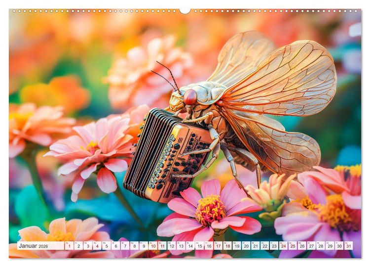 Produktbild: Konzert der Natur - Insekten spielen Musikinstrumente (hochwertiger Premium Wandkalender 2026 DIN A2 quer), Kunstdruck in Hochglanz