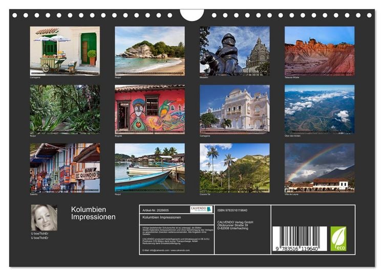 Produktbild: Kolumbien Impressionen (Wandkalender 2026 DIN A4 quer), CALVENDO Monatskalender