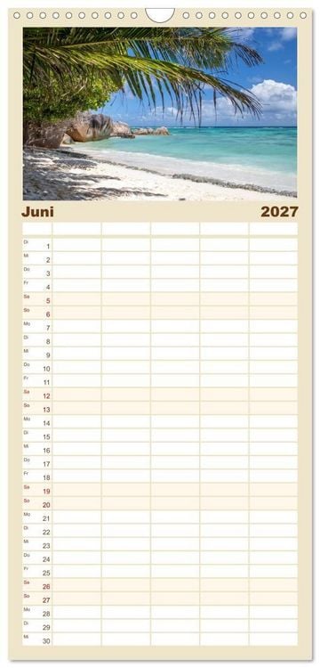 Produktbild: Familienplaner 2027 - Seychellen: La Digue und Mah&eacute; - zwei Trauminseln mit 5 Spalten (Wandkalender, 21 x 45 cm) CALVENDO