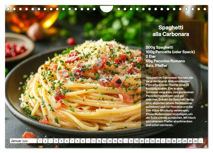 Produktbild: Italienische Spaghetti Rezepte - Leckere So&szlig;en f&uuml;r jeden Monat (Wandkalender 2026 DIN A4 quer), CALVENDO Monatskalender