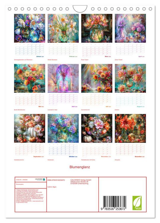 Produktbild: Blumenglanz (Wandkalender 2026 DIN A4 hoch), CALVENDO Monatskalender
