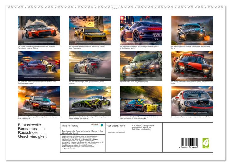 Produktbild: Fantasievolle Rennautos - Im Rausch der Geschwindigkeit (hochwertiger Premium Wandkalender 2026 DIN A2 quer), Kunstdruck in Hochglanz