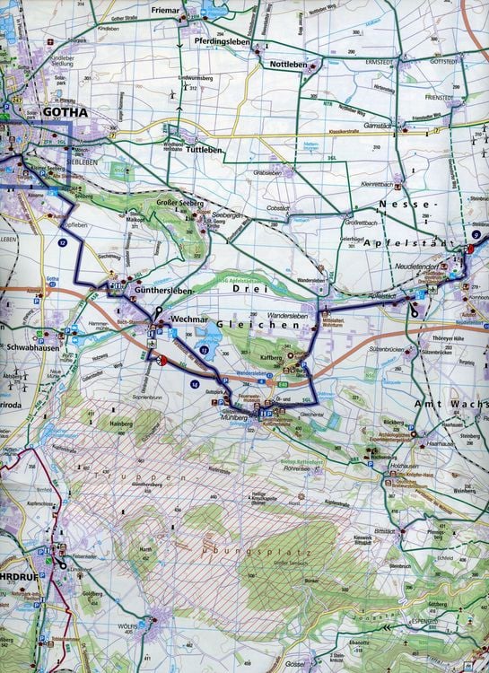 Produktbild: KOMPASS Fahrradkarte 3362 Gotha, Erfurt, Weimar, Jena 1:70.0