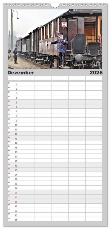 Produktbild: Familienplaner 2026 - Dampflok-Nostalgie - schwere Lokomotiven mit 5 Spalten (Wandkalender, 21 x 45 cm) CALVENDO