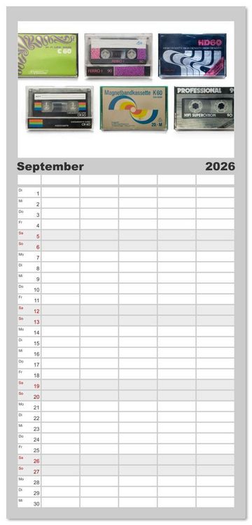 Produktbild: Familienplaner 2026 - Audio Tapes mit 5 Spalten (Wandkalender, 21 x 45 cm) CALVENDO