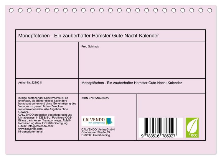 Produktbild: Mondpf&ouml;tchen - Ein zauberhafter Hamster Gute-Nacht-Kalender (Tischkalender 2027 DIN A5 quer), CALVENDO Monatskalender