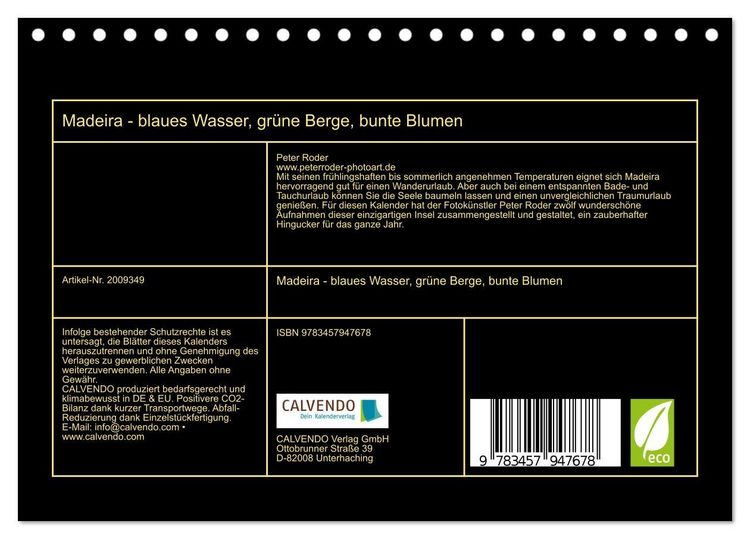 Produktbild: Madeira - blaues Wasser, gr&uuml;ne Berge, bunte Blumen (Tischkalender 2026 DIN A5 quer), CALVENDO Monatskalender