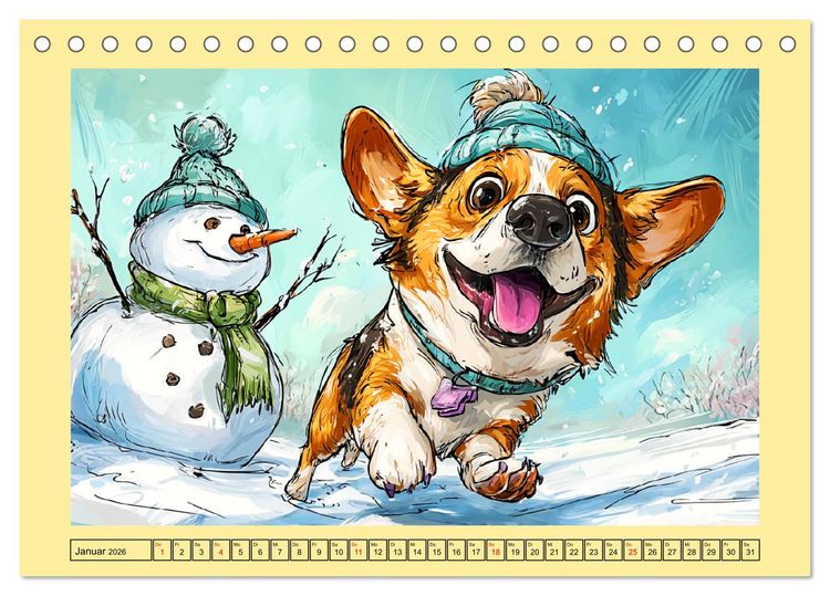 Produktbild: Lustige Corgis. Niedliche Cartoons von gl&uuml;cklichen Hunden (Tischkalender 2026 DIN A5 quer), CALVENDO Monatskalender