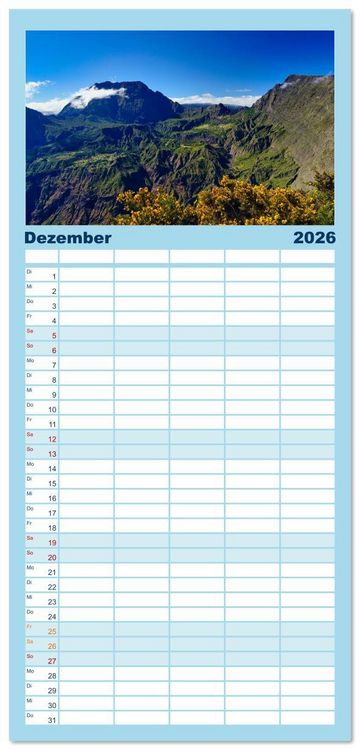 Produktbild: Familienplaner 2026 - La Reunion - Traumhafte K&uuml;sten und Hochgebirge mit 5 Spalten (Wandkalender, 21 x 45 cm) CALVENDO