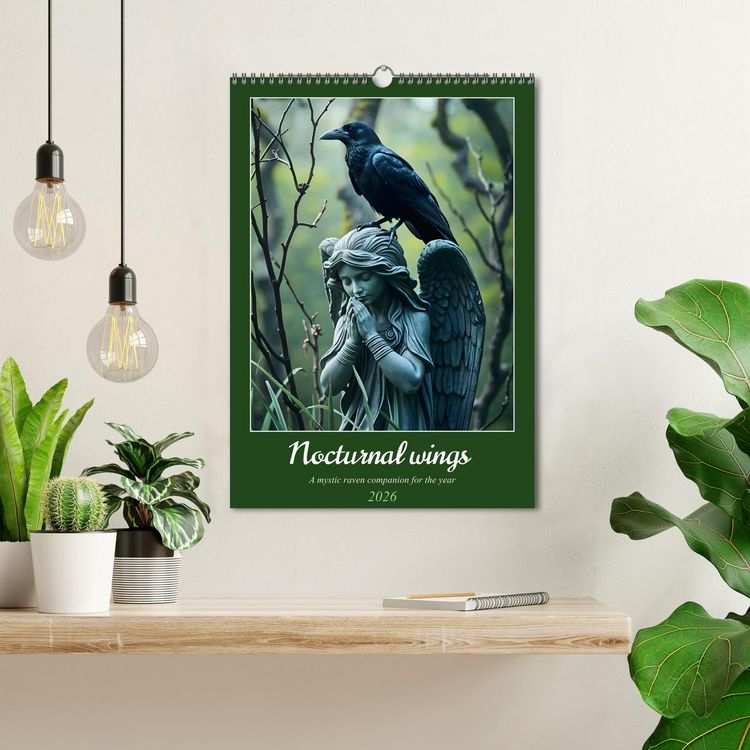 Produktbild: Nocturnal wings - A mystic raven companion for the year (Wall Calendar 2026 DIN A3 portrait), CALVENDO 12 Month Wall Calendar