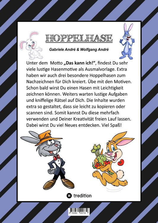 Produktbild: Craftbook - 100 Blatt Lustige Hasen - Niedliche Ausmalmotive - Zeichentraining - Knifflige R&auml;tsel und Aufgaben - Osterhasen - Hoppelhasen
