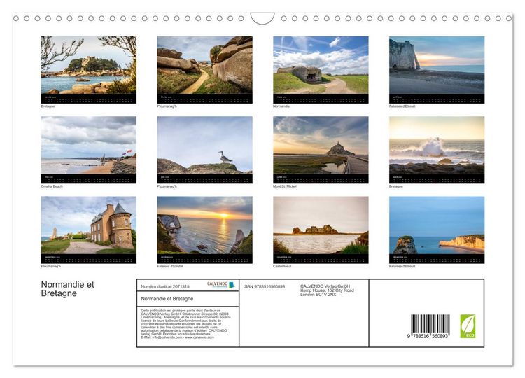 Produktbild: Normandie et Bretagne (Calendrier mural 2026 DIN A3 vertical), CALVENDO calendrier mensuel