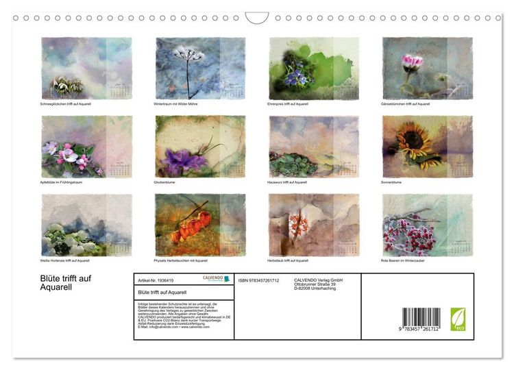 Produktbild: Bl&uuml;te trifft auf Aquarell (Wandkalender 2026 DIN A3 quer), CALVENDO Monatskalender