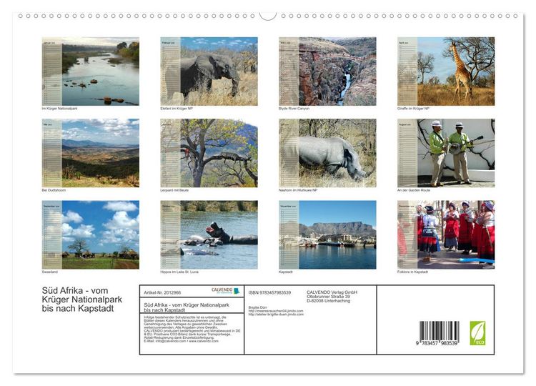 Produktbild: S&uuml;d Afrika - vom Kr&uuml;ger Nationalpark bis nach Kapstadt (hochwertiger Premium Wandkalender 2026 DIN A2 quer), Kunstdruck in Hochglanz