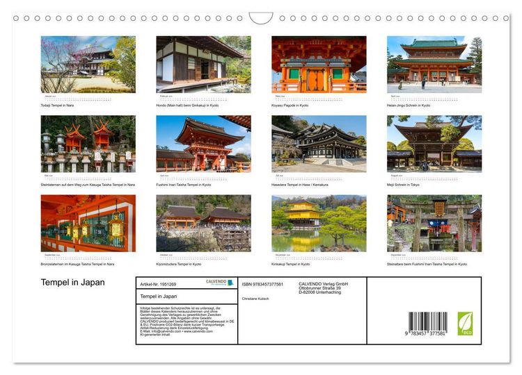 Produktbild: Tempel in Japan (Wandkalender 2026 DIN A3 quer), CALVENDO Monatskalender