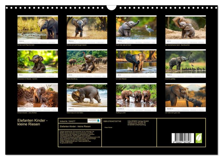 Produktbild: Elefanten Kinder - kleine Riesen (Wandkalender 2026 DIN A3 quer), CALVENDO Monatskalender