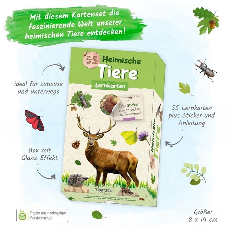 Produktbild: Tr&ouml;tsch 55 Lernkarten Heimische Tiere