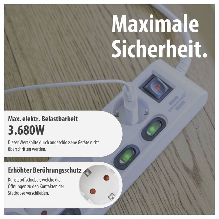 Produktbild: Brennenstuhl 1153110126 Steckdosenleiste mit Schalter Wei&szlig; Schutzkontakt 1 St.
