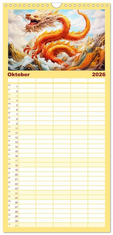 Produktbild: Familienplaner 2026 - Drachen-Jahr - Kalenderplaner im Stile des chinesischen Tierkreiszeichens mit 5 Spalten (Wandkalender, 21 x 45 cm) CALVENDO
