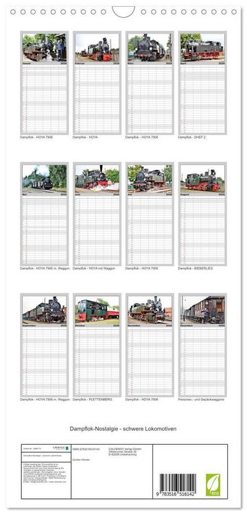 Produktbild: Familienplaner 2026 - Dampflok-Nostalgie - schwere Lokomotiven mit 5 Spalten (Wandkalender, 21 x 45 cm) CALVENDO