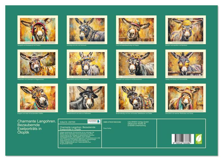Produktbild: Charmante Langohren. Bezaubernde Eselportr&auml;ts in &Ouml;loptik (hochwertiger Premium Wandkalender 2026 DIN A2 quer), Kunstdruck in Hochglanz