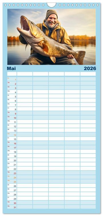 Produktbild: Familienplaner 2026 - Angeln und Fischen Impressionen mit 5 Spalten (Wandkalender, 21 x 45 cm) CALVENDO