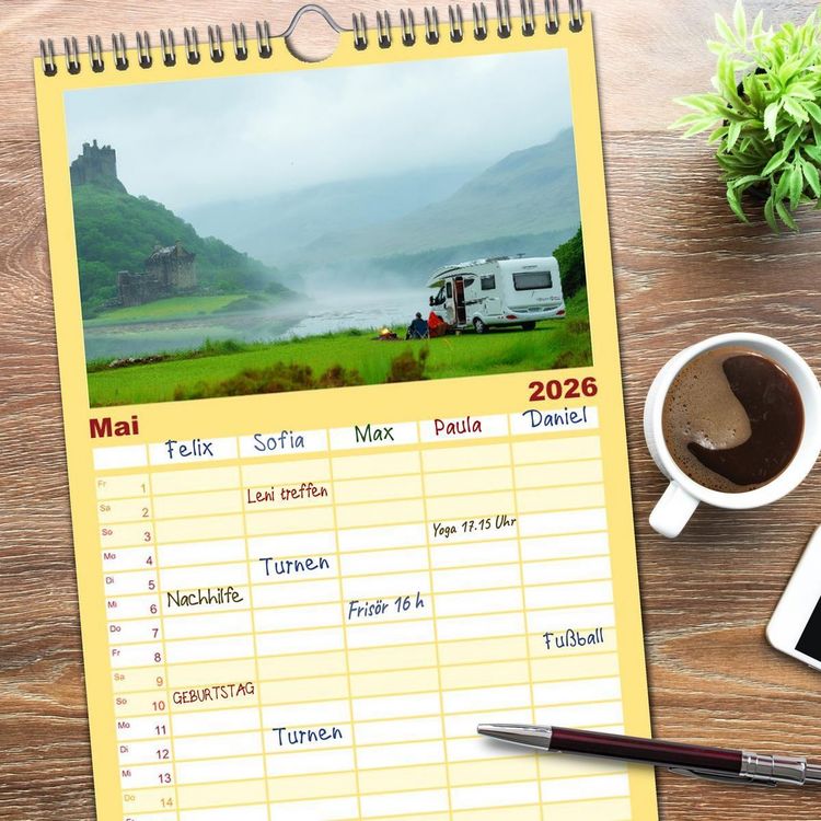 Produktbild: Familienplaner 2026 - Abenteuer Wildcamping - Mit dem Camper um die Welt mit 5 Spalten (Wandkalender, 21 x 45 cm) CALVENDO