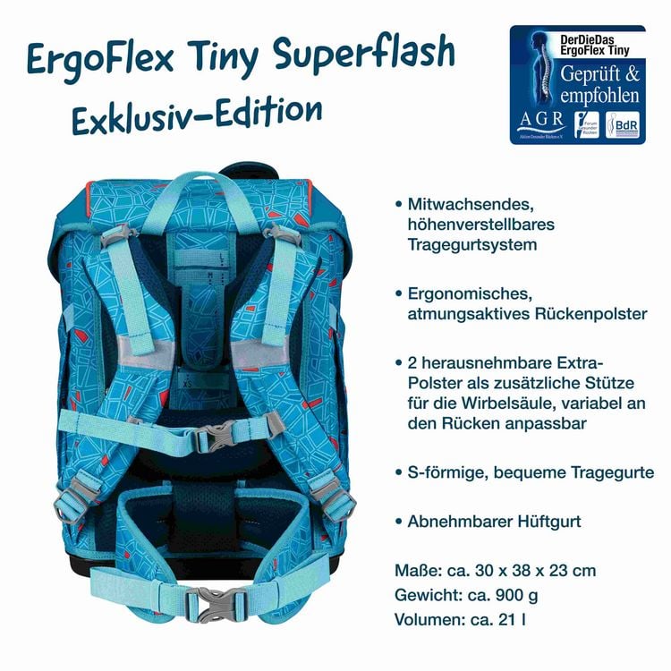 Produktbild: DerDieDas Schulranzen Set ErgoFlex Tiny Superflash, Schulranzen Set, 5tlg, Blue Ice