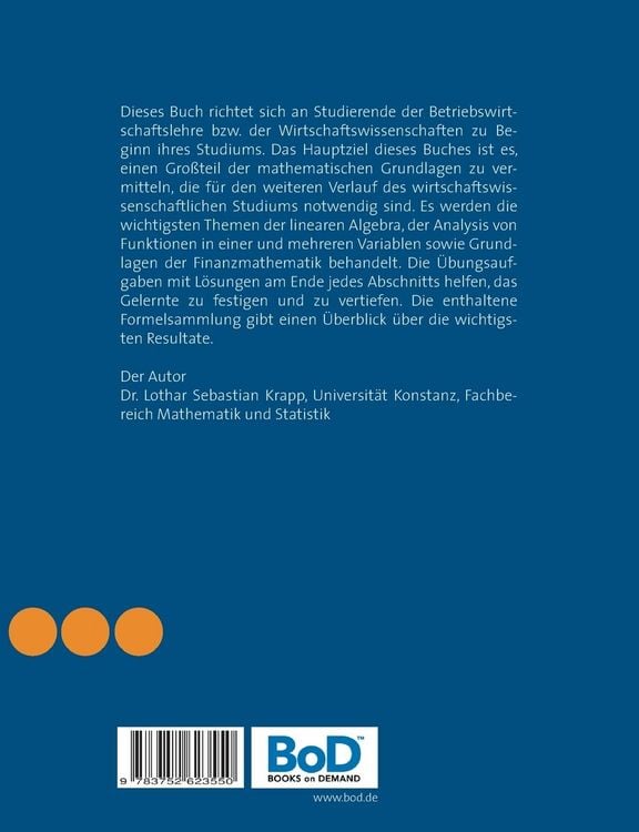 Produktbild: Grundlagen der Mathematik f&uuml;r die Betriebswirtschaftslehre