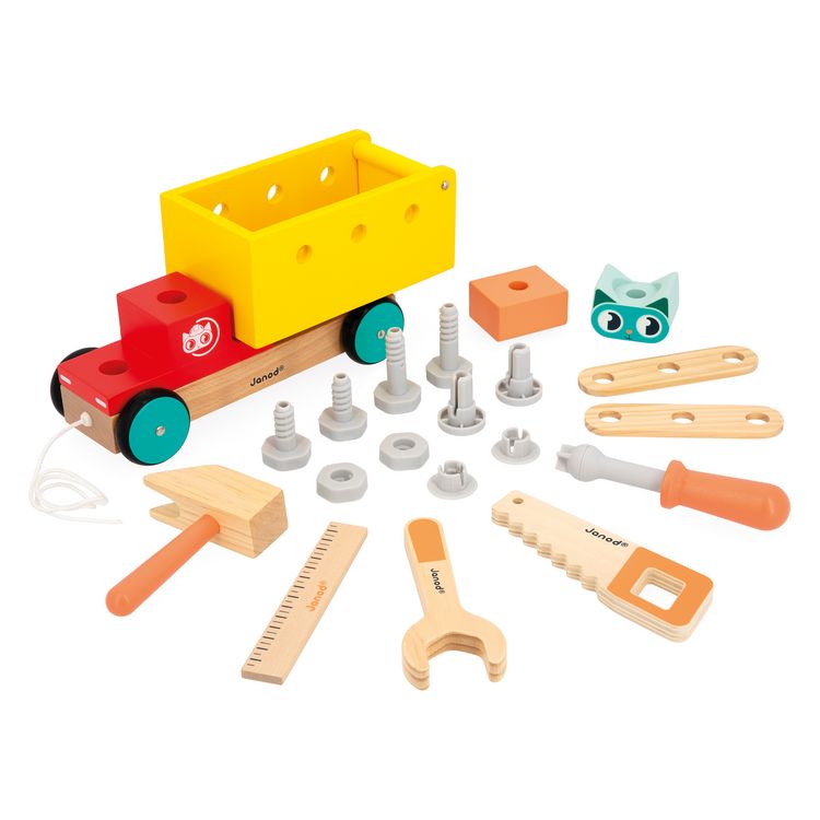 Produktbild: Holz-Ziehlaster mit Werkzeug & Schraubteilen &ndash; 2-in-1 Spiel ab 2 Jahren