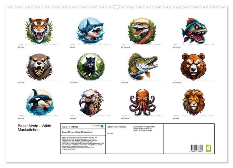 Produktbild: Beast Mode - Wilde Maskottchen (Wandkalender 2026 DIN A2 quer), CALVENDO Monatskalender